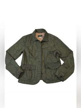 EDDIE BAUER Women's Waxed Quilted Chore Barn Coat in Olive Green